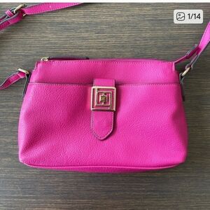Liz Claiborne LC ADRIENNE Hot Pink Handbag Purse Crossbody Bag Gold Buckle